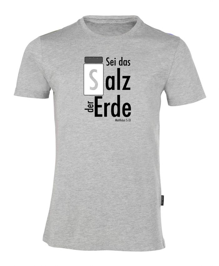 101-Grey-Vorne-022 Salz der Erde - Matthäus 5, 13 - Bio-Shirt Männer rundhals – Bild 1