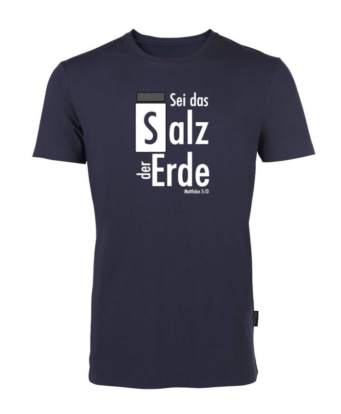 101-Navy-Vorne-023 Salz der Erde - Matthäus 5, 13 - Bio-Shirt Männer rundhals – Bild 1