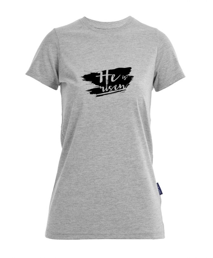 201-grau-mel-Vorne-007 He is risen - Bio-Shirt Frauen rundhals – Bild 1