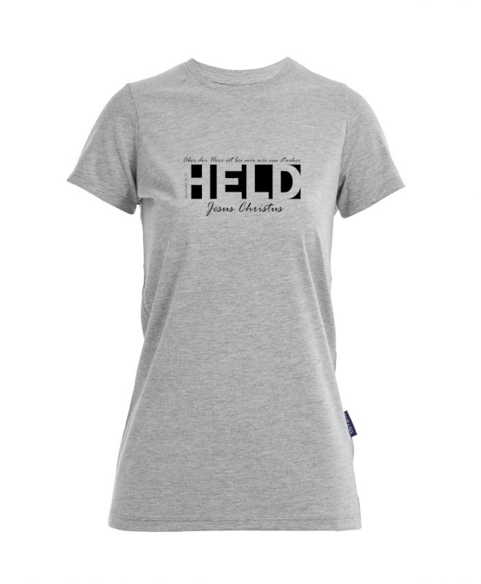 201-grau-mel-Vorne-012 Jeremia 20, 11 - Ein starker Held - Bio-Shirt Frauen rundhals – Bild 1