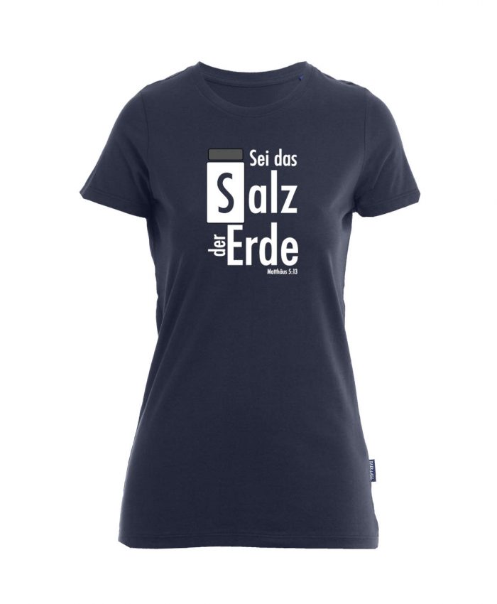 201-navy-Vorne-023 Salz der Erde - Matthäus 5, 13 - Bio-Shirt Frauen rundhals – Bild 1