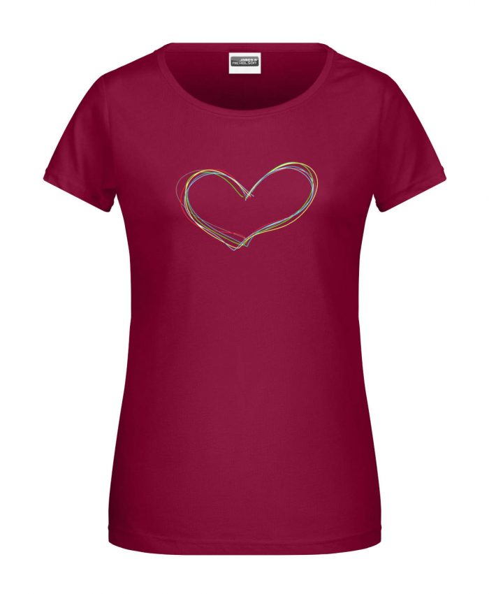 8007-wine-034 Handdrawn-Heart - Bio-Shirt Frauen rundhals – Bild 1